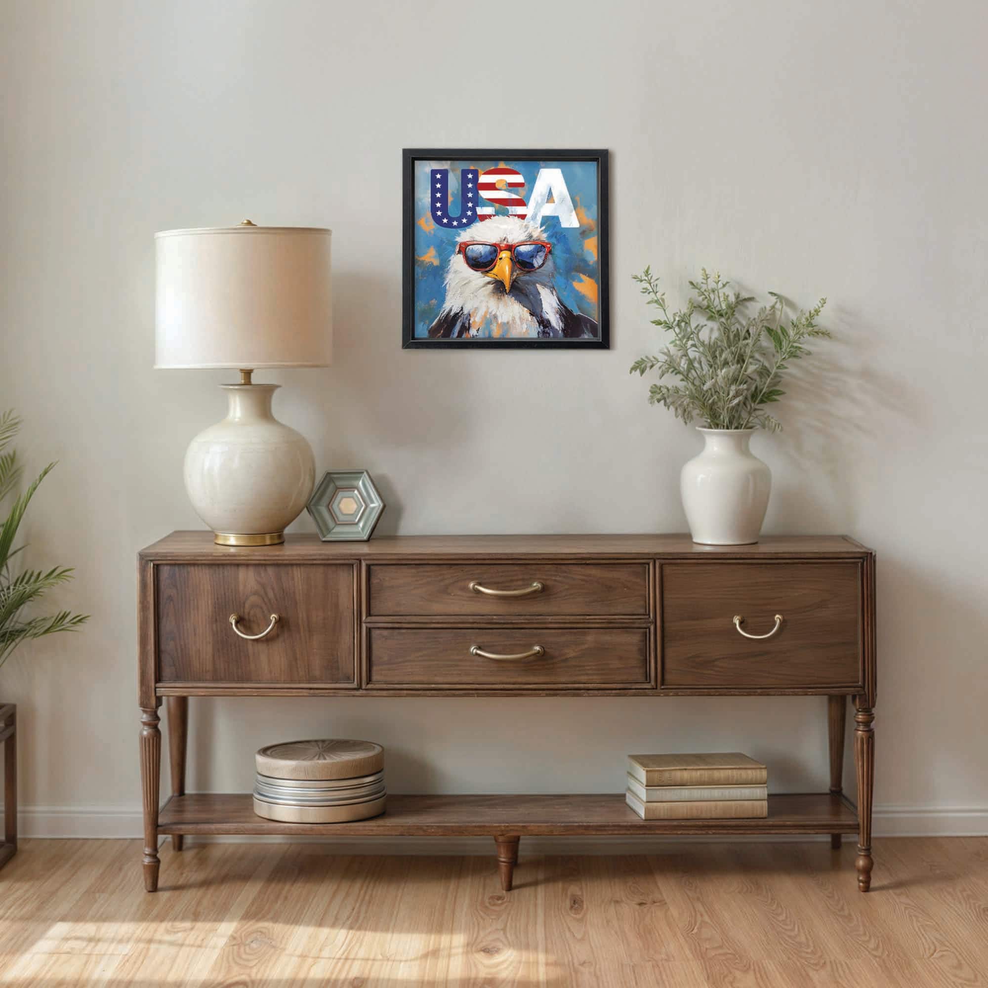 16" x 16" Patriotic Bald Eagle Framed Print